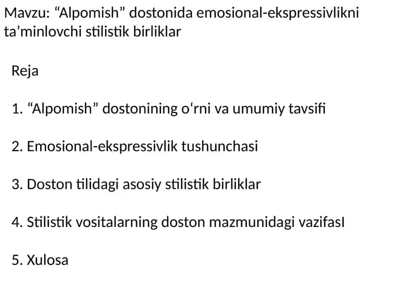 “Alpomish” dostonida emosional-ekspressivlikni ta’minlovchi stilistik birlikla 1