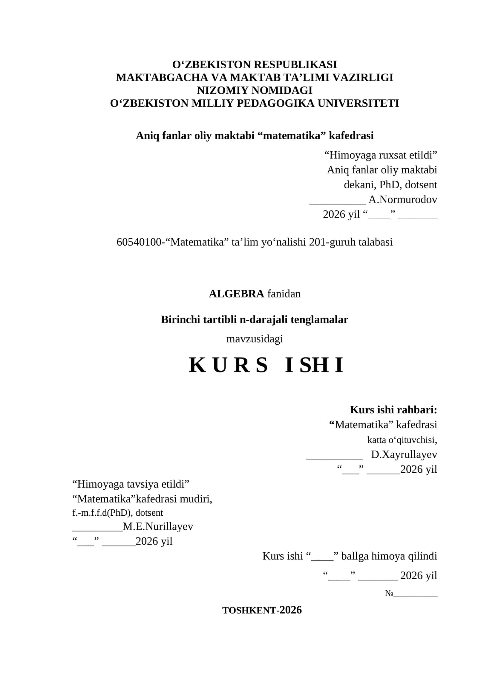 Birinchi tartibli n-darajali tenglamalar 1