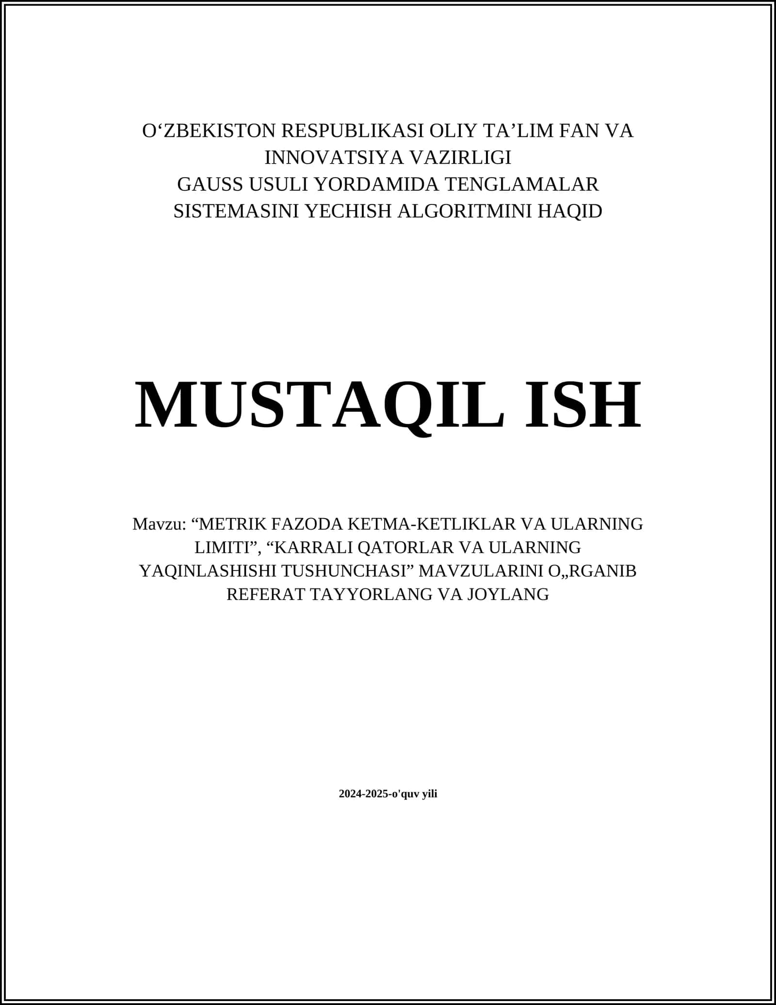 METRIK FAZODA KETMA-KETLIKLAR VA ULARNING LIMITI 1