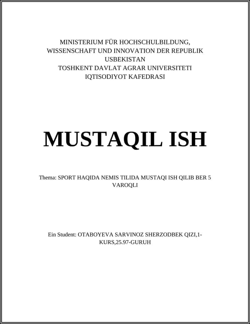 SPORT HAQIDA NEMIS TILIDA MUSTAQI ISH QILIB BER 5 VAROQLI 1
