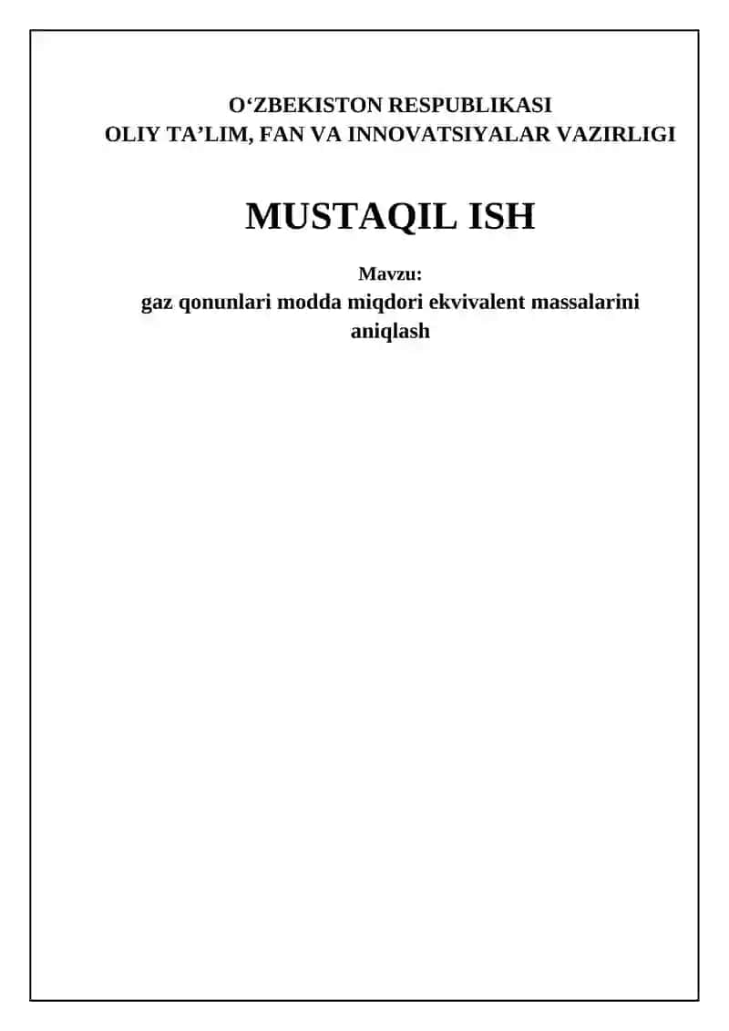 Gaz qonunlari va modda miqdorini aniqlash