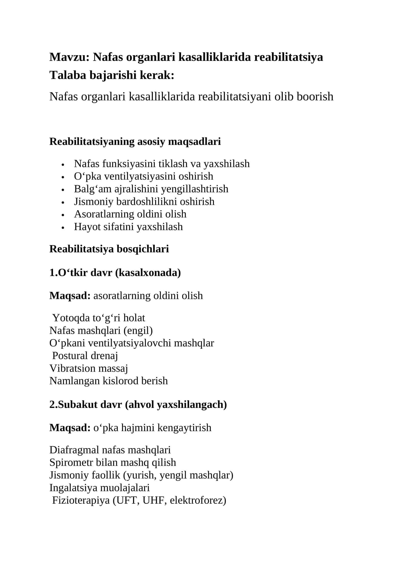 Nafas organlari kasalliklarida reabilitatsiya 1