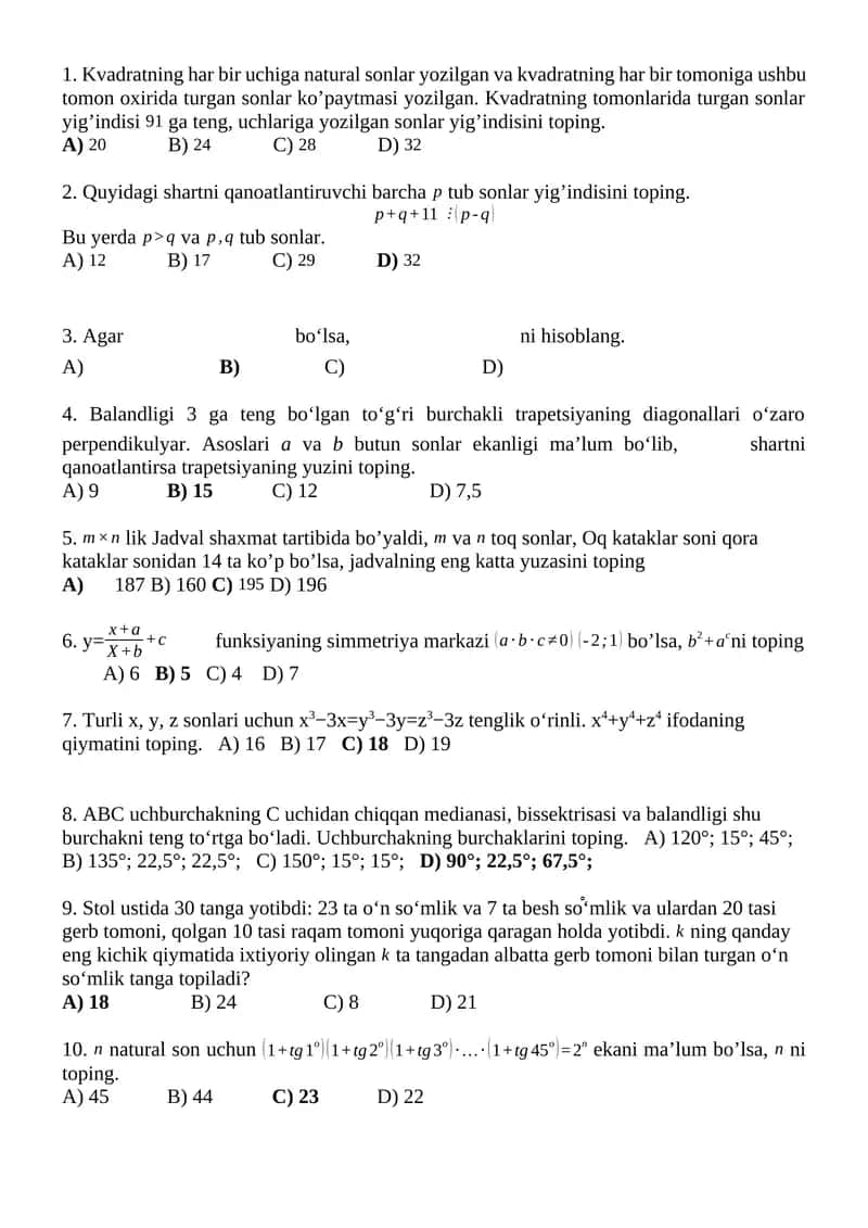 Matematika Masalalar 1