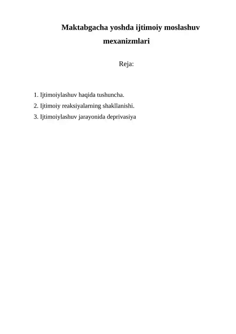 Maktabgacha yoshda ijtimoiy moslashuv mexanizmlari