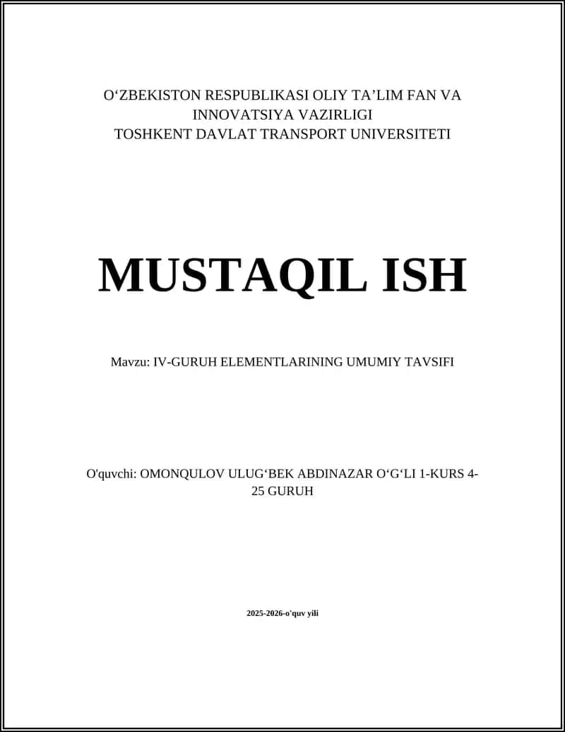 IV-GURUH ELEMENTLARINING UMUMIY TAVSIFI 1