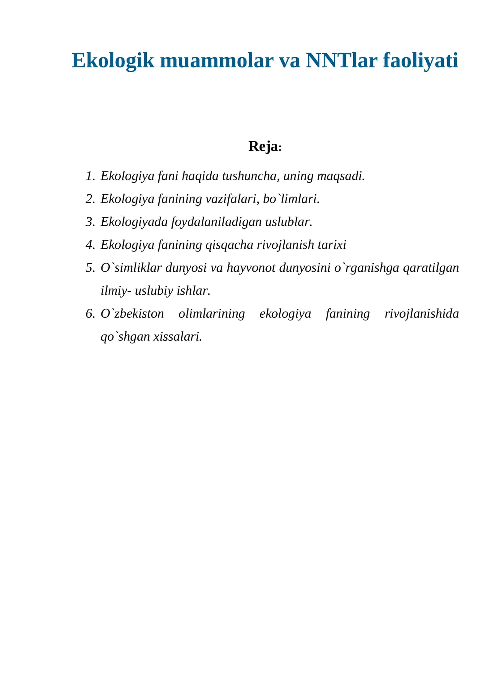 Ekologik muammolar va NNTlar faoliyati 1