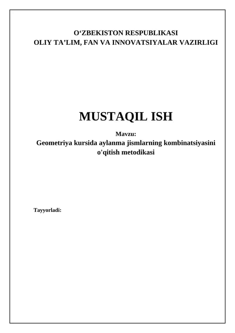 Geometriya kursida aylanma jismlarning kombinatsiyasini o'qitish metodikasi 1