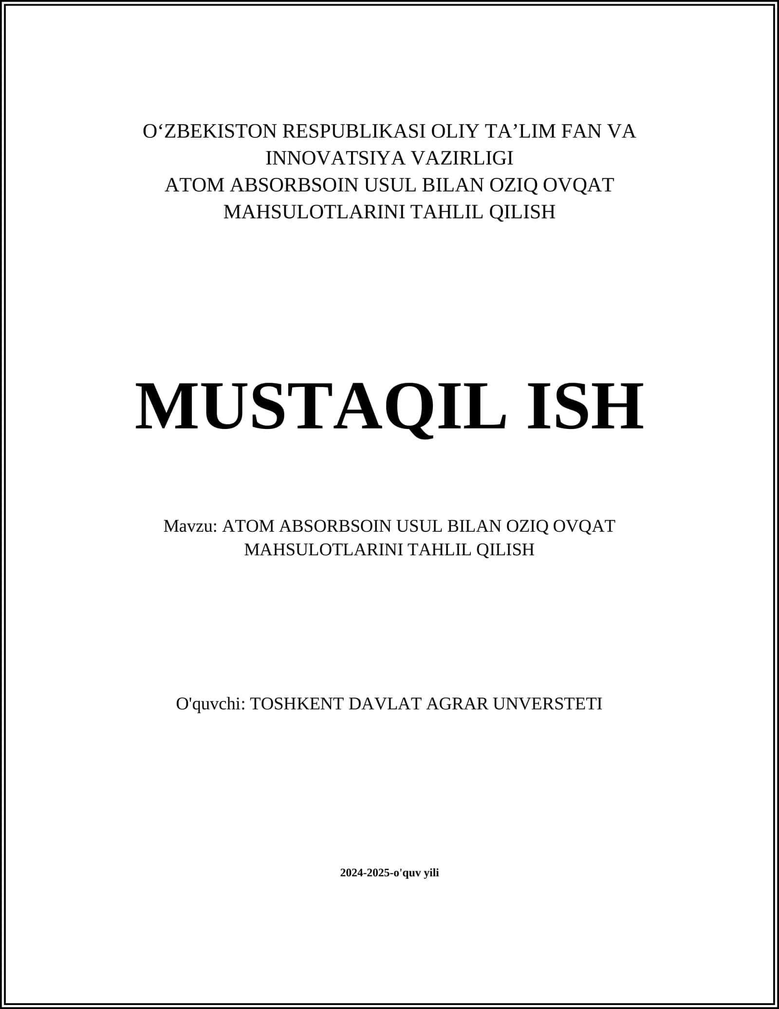 OZIQ OVQAT MAHSULOTLARINI TAHLIL QILISH 1