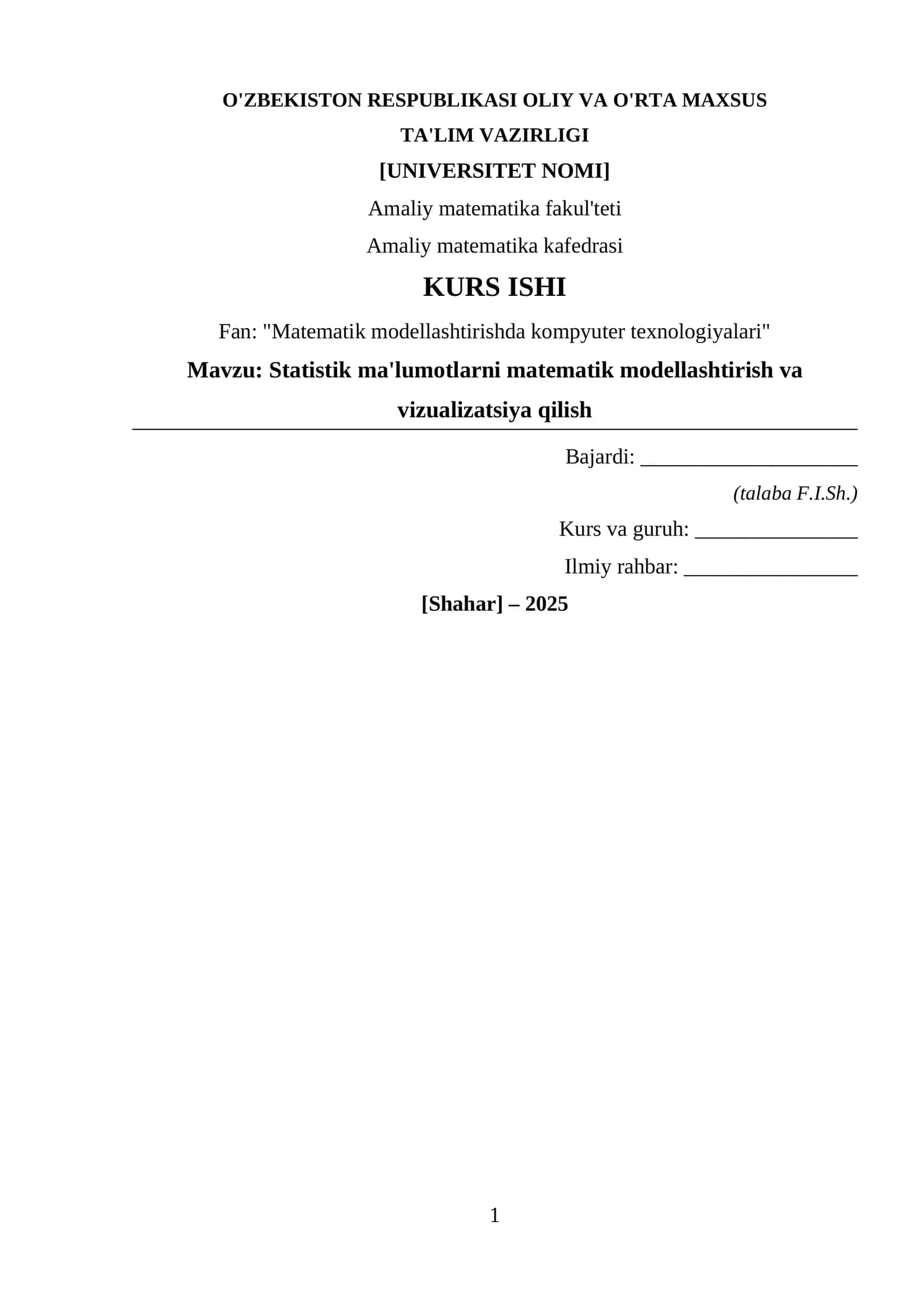 Statistik ma'lumotlarni matematik modellashtirish va vizualizatsiya qilish 1