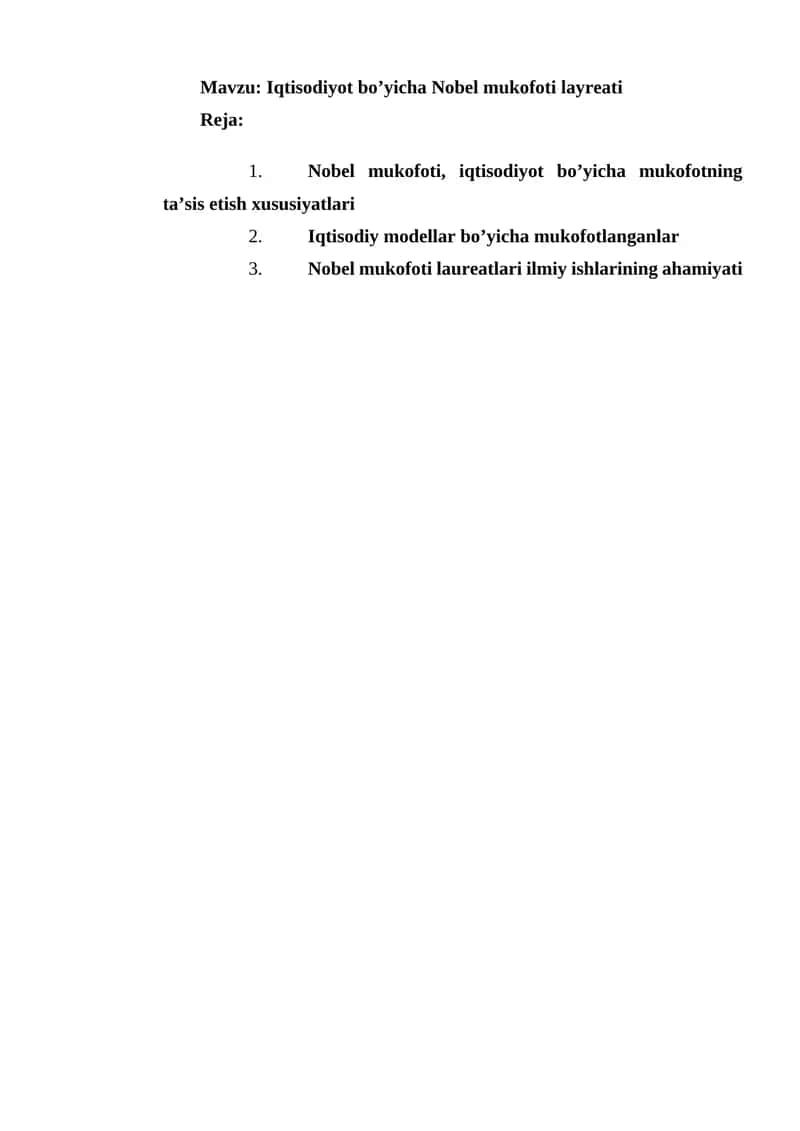 Iqtisodiyot bo’yicha Nobel mukofoti layreati 1