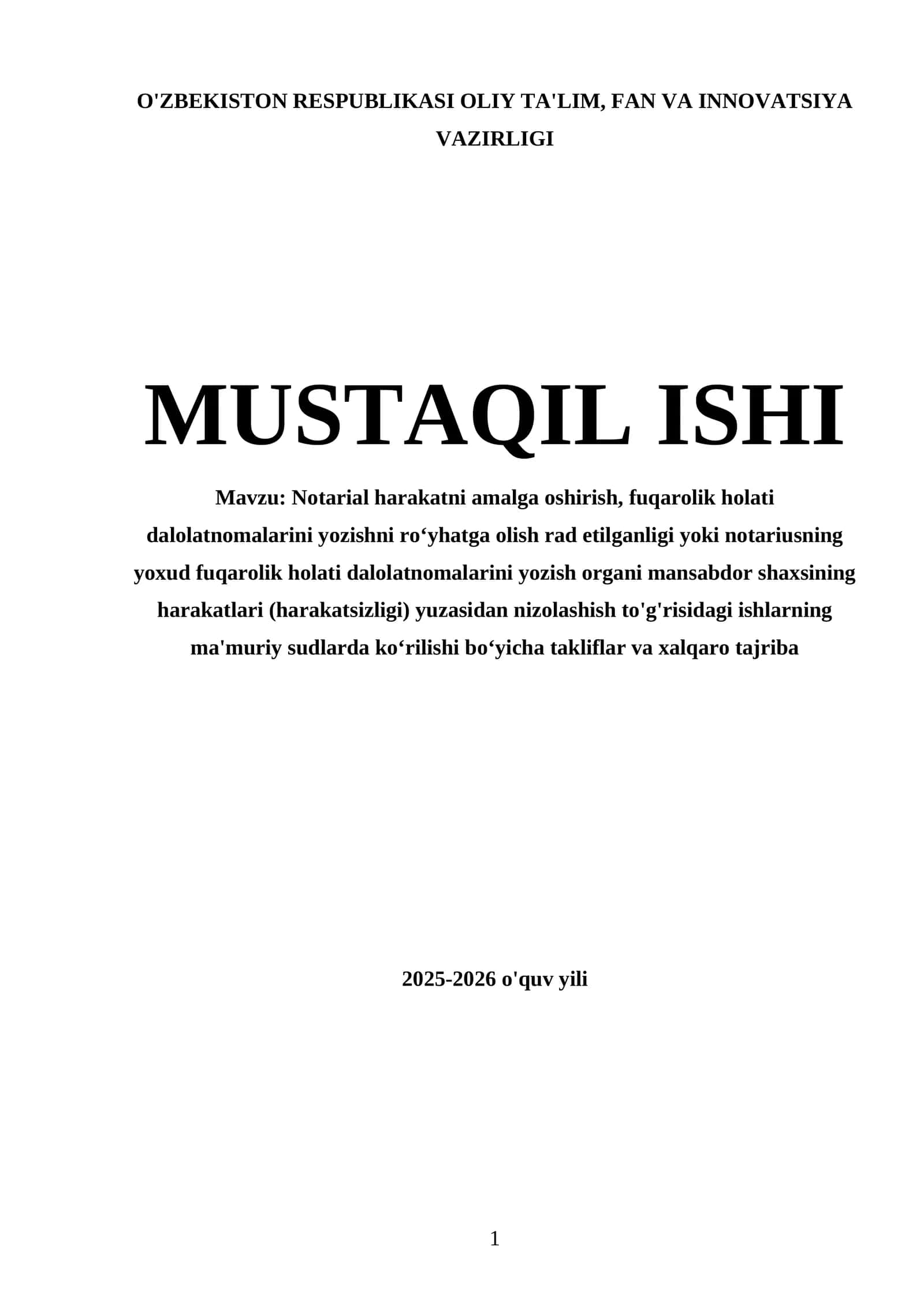 Notarial harakatni amalga oshirish, fuqarolik holati dalolatnomalarini yozish 1