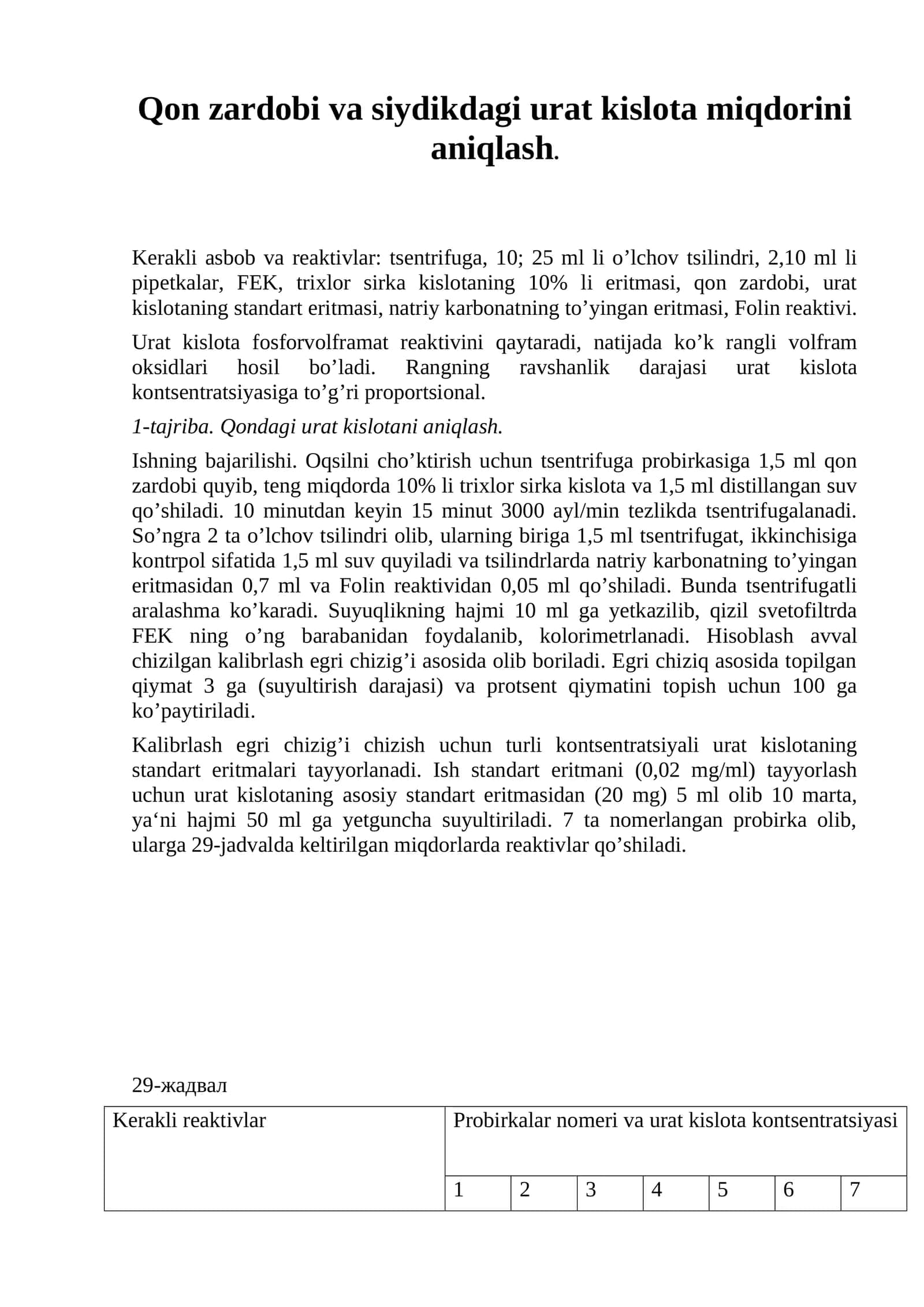 Urat kislota miqdorini aniqlash 1