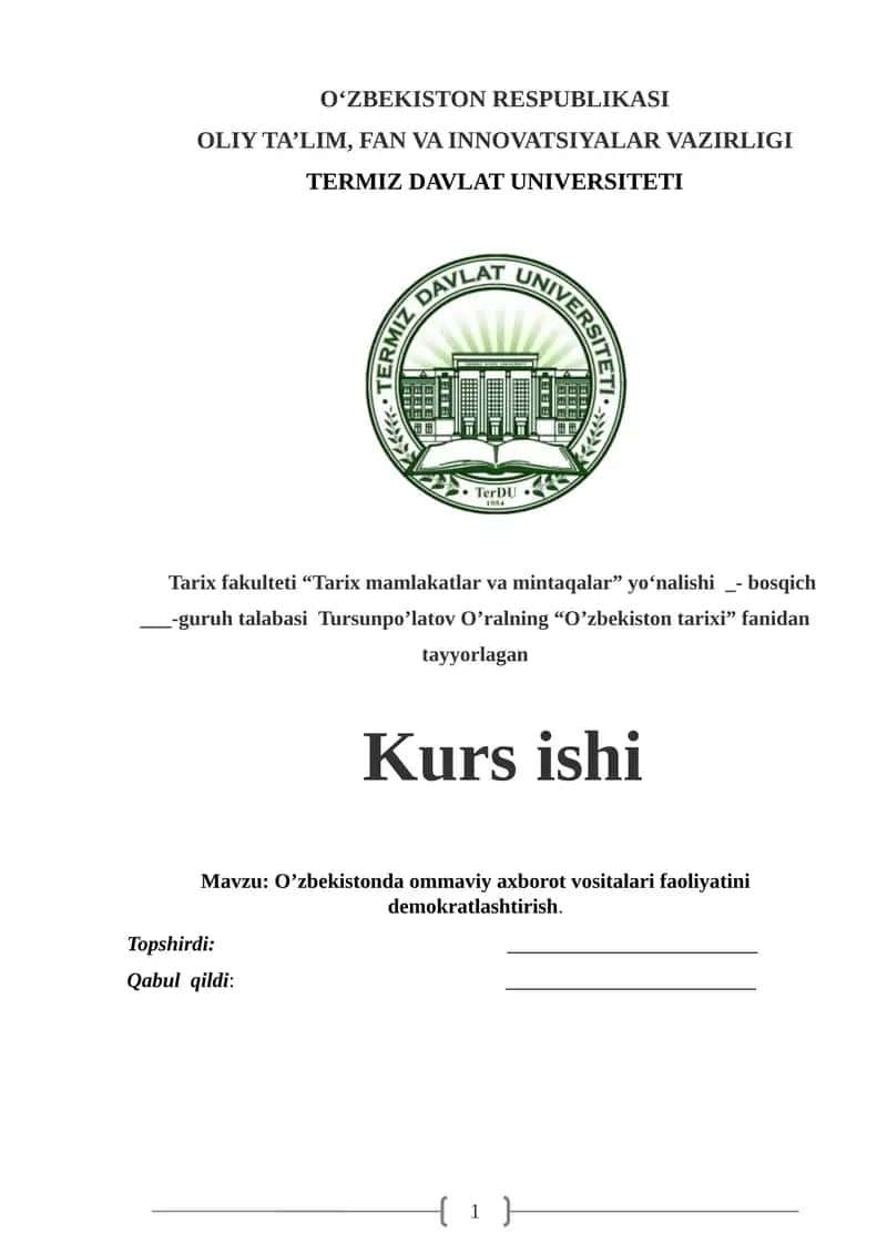 O’zbekistonda ommaviy axborot vositalari faoliyatini demokratlashtirish 1
