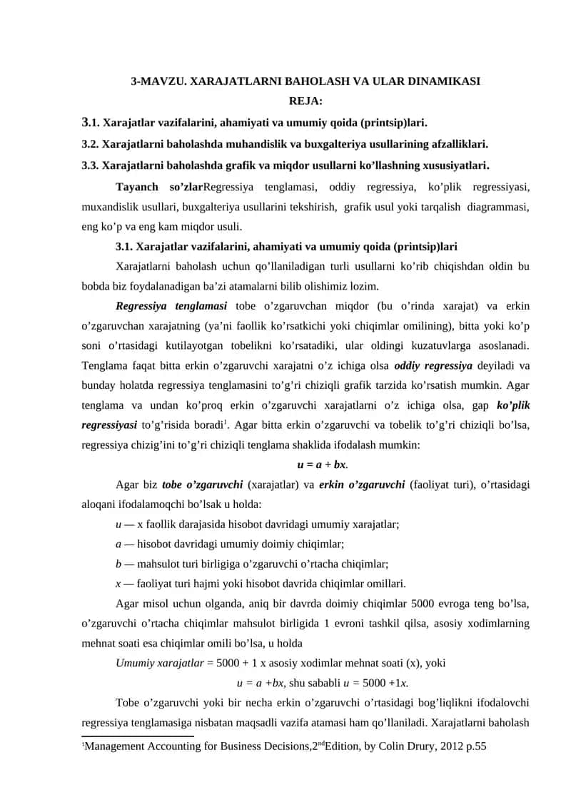XARAJatlarni baholash va ular dinamikasi 1