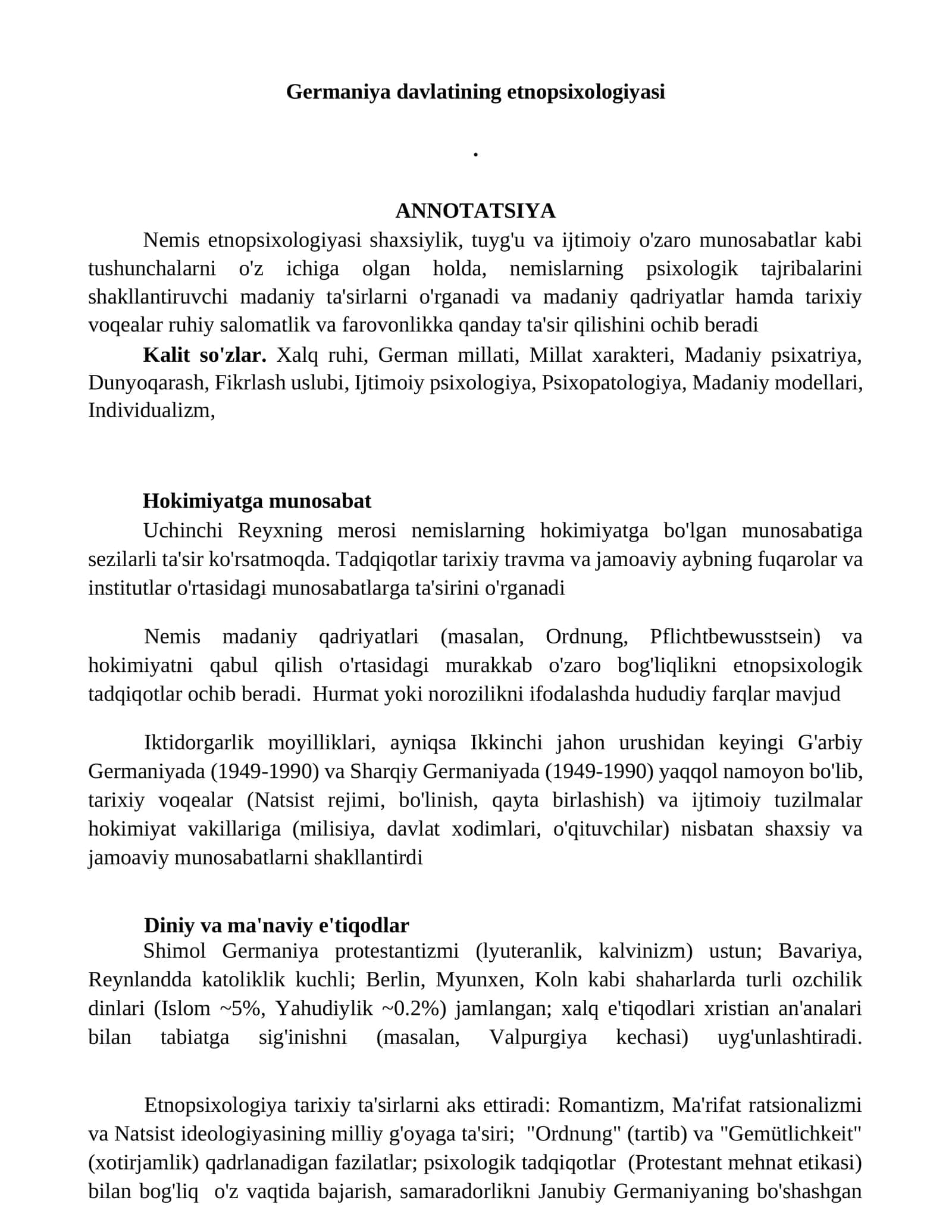 Germaniya davlatining etnopsixologiyasi 1