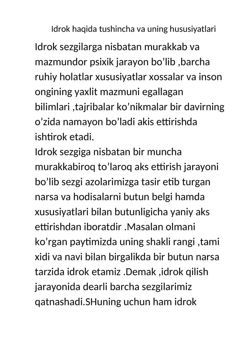 Idrok haqida tushuncha va uning hususiyatlari 1