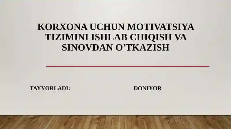 Motivatsiya tizimi ishlab chiqish va sinoxdan o'tkazish