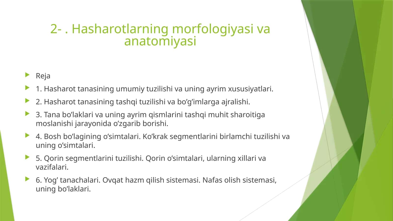 Hasharotlarning morfologiyasi va anatomiyasi 1