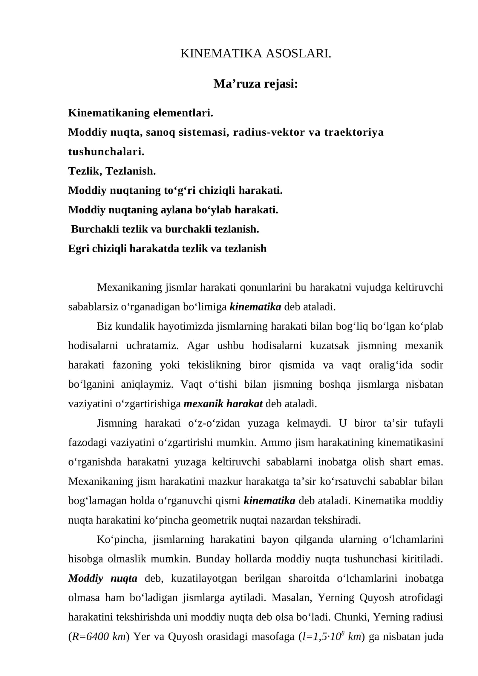 KINEMATIKA ASOSLARI 1