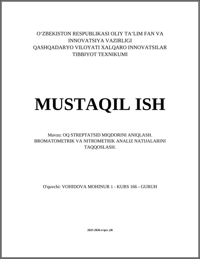 OQ STREPTATSID MIQDORINI ANIQLASH 1