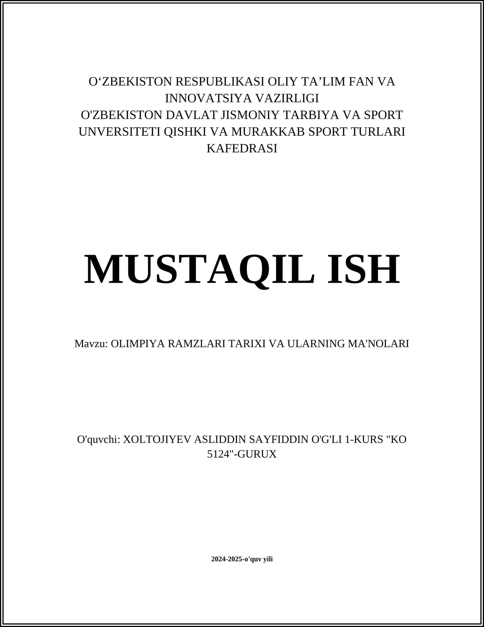 OLIMPIYA RAMZLARI TARIXI VA ULARNING MA'NOLARI 1