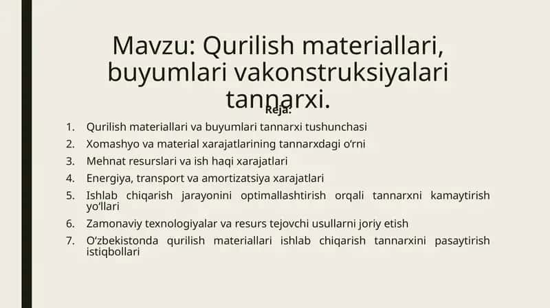 Qurilish materiallari, buyumlari vakonstruksiyalari tannarxi 1