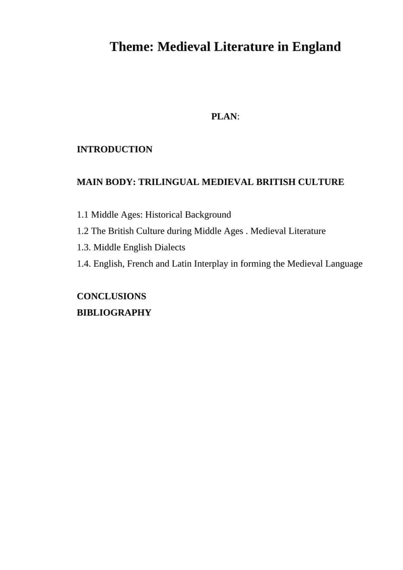 Trilingual Medieval British Culture Course Paper 1