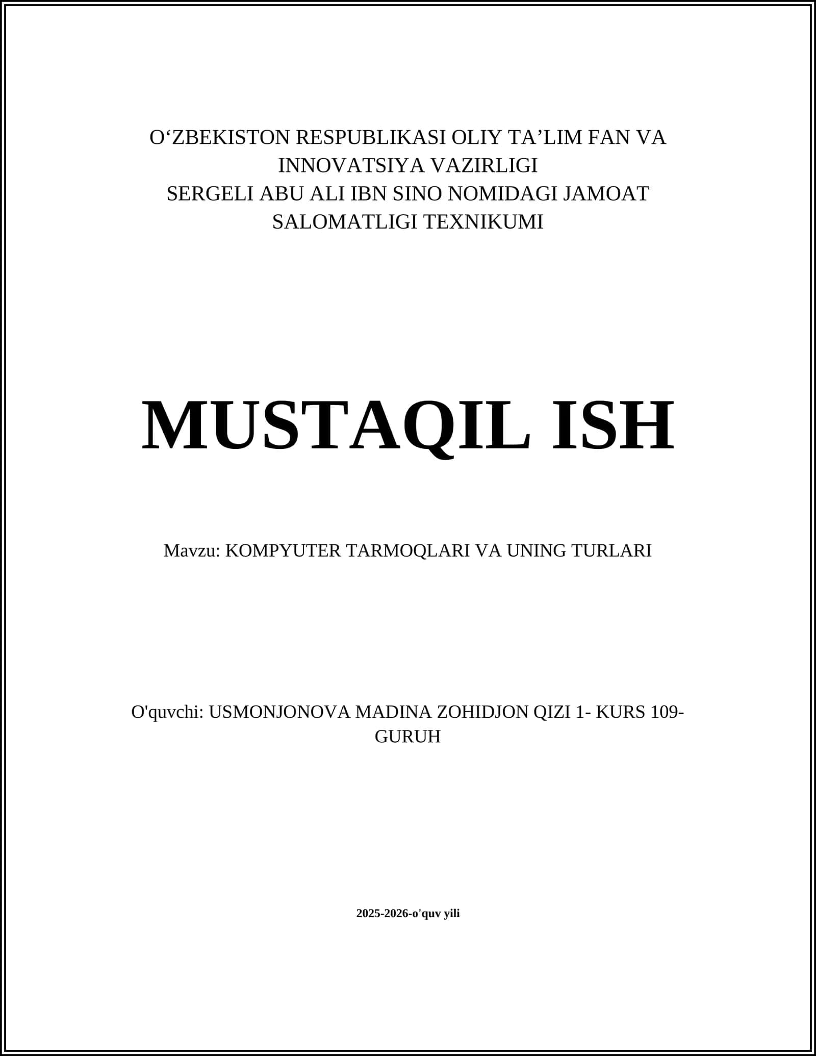 KOMPYUTER TARMOQLARI VA UNING TURLARI 1