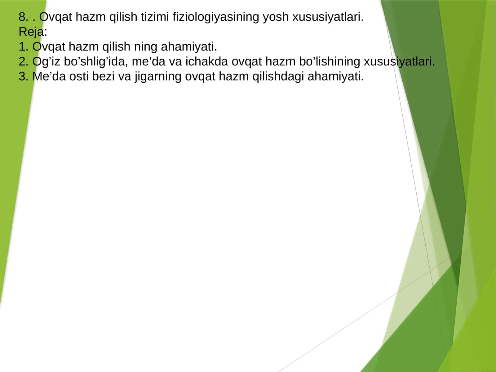 Ovqat hazm qilish tizimi fiziologiyasining yosh xususiyatlari 1