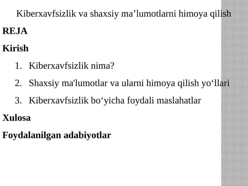 Kiberxavfsizlik va shaxsiyma’lumotlarni himoyalash 1