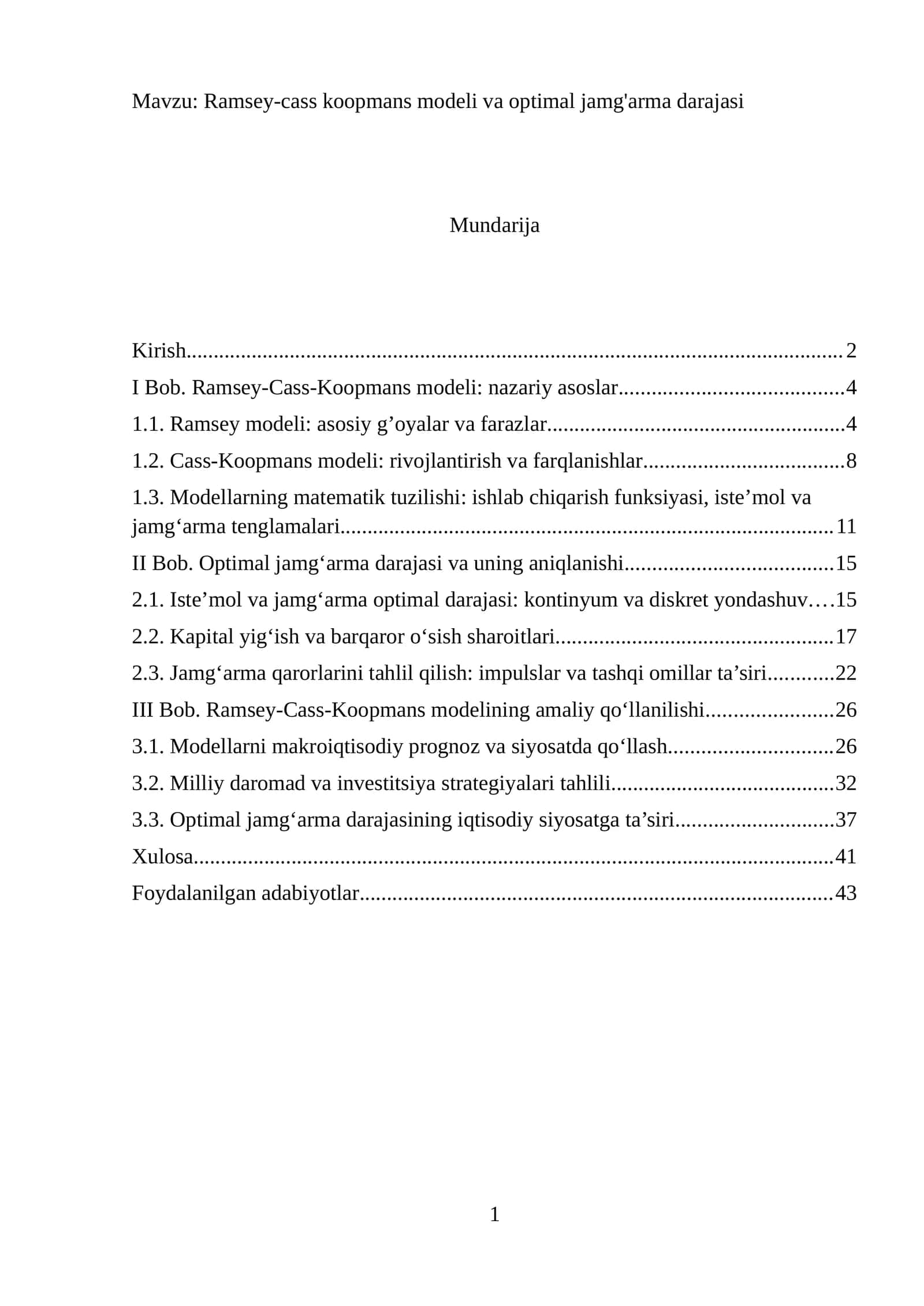 Ramsey-cass koopmans modeli va optimal jamg'arma darajasi 1