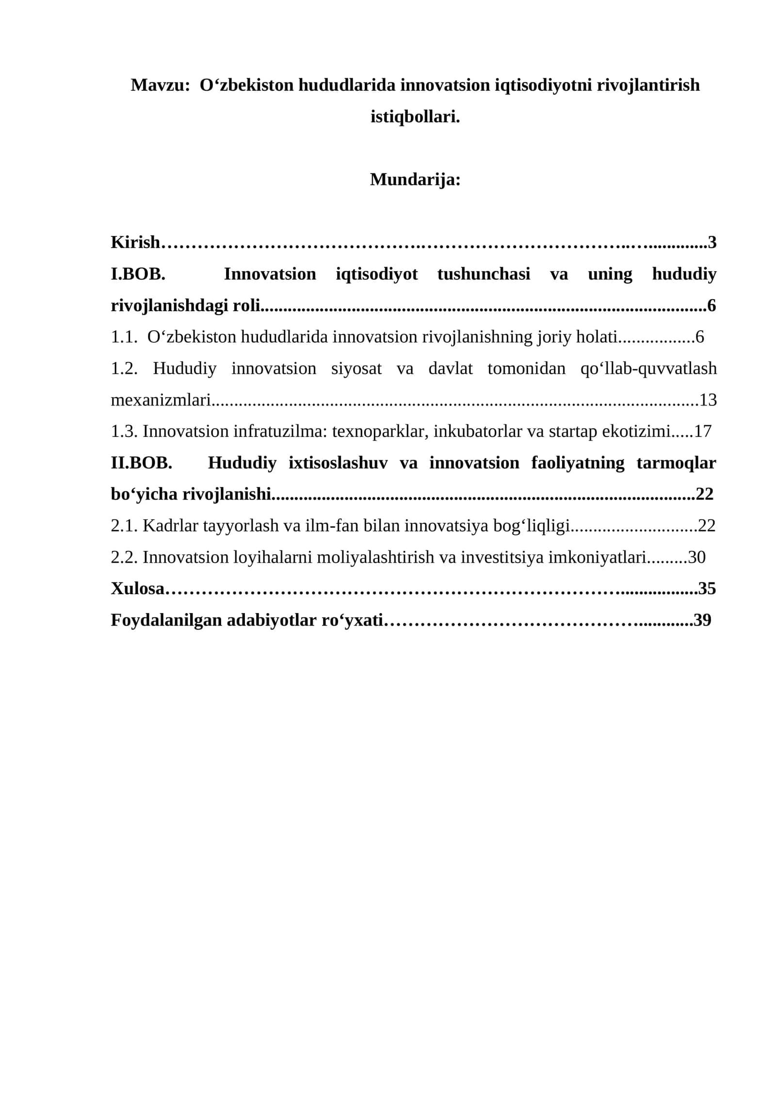 O‘zbekiston hududlarida innovatsion iqtisodiyotni rivojlantirish istiqbollari 1
