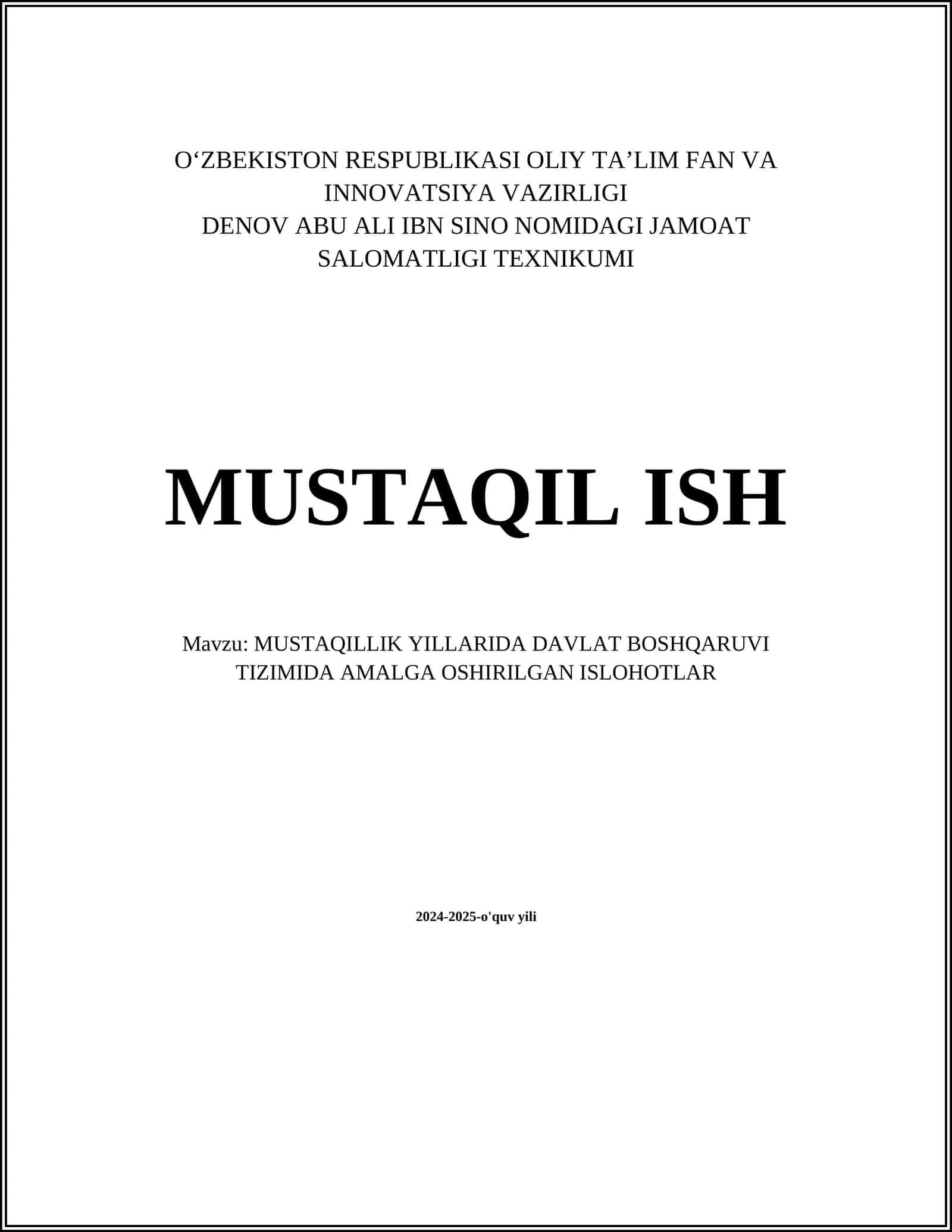 MUSTAQILLIK YILLARIDA DAVLAT BOSHQARUVI TIZIMIDA AMALGA OSHIRILGAN ISLOHOTLAR 1