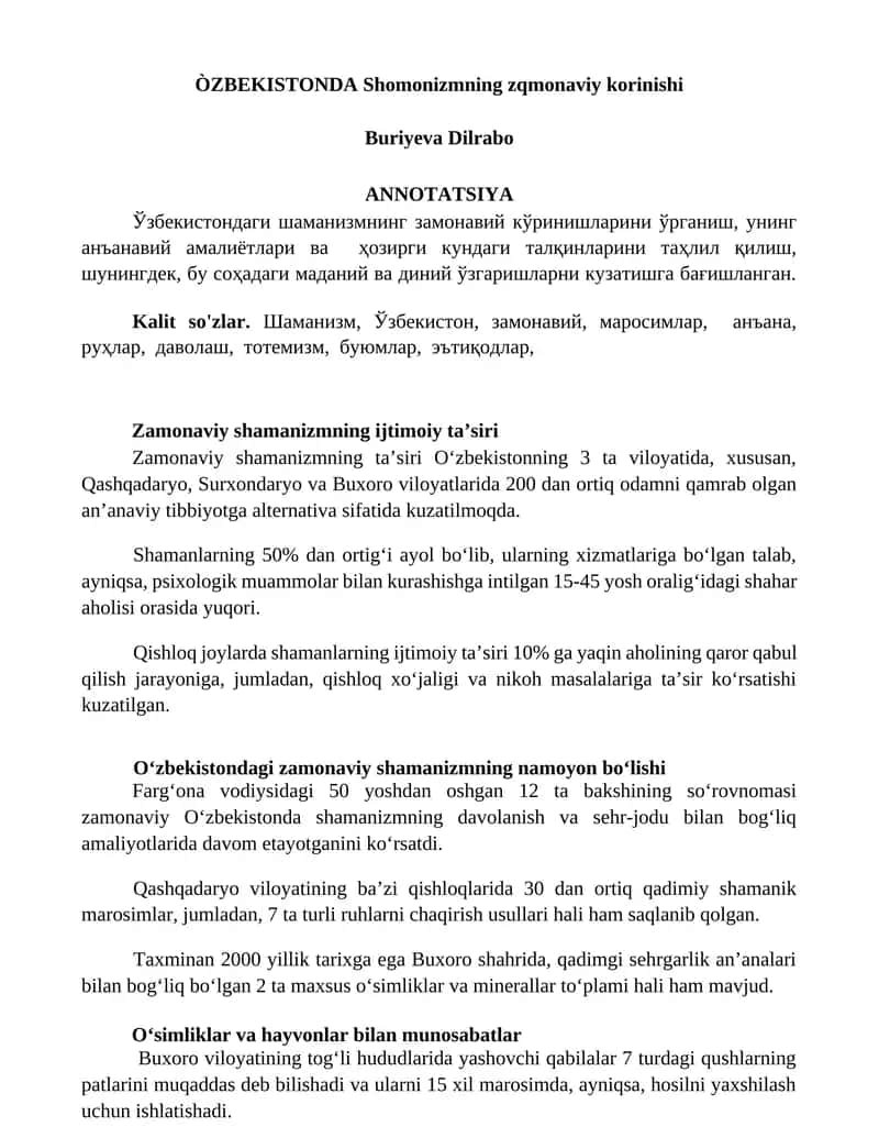 Zamonaviy shamanizmning zqmonaviy korinishi 1