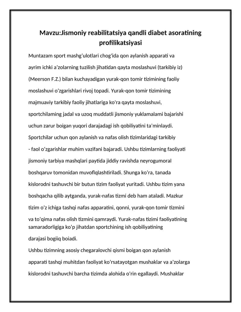 Jismoniy reabilitatsiya qandli diabet asoratining profilikatsiyasi 1