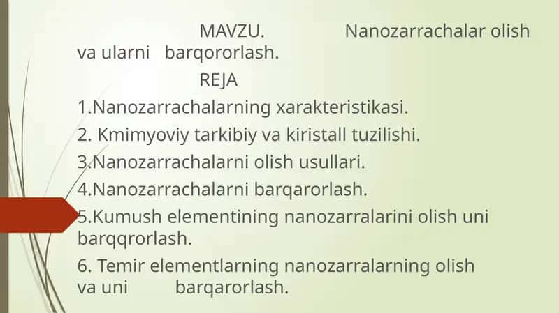 Nanozarrachalarning xarakteristikasi 1