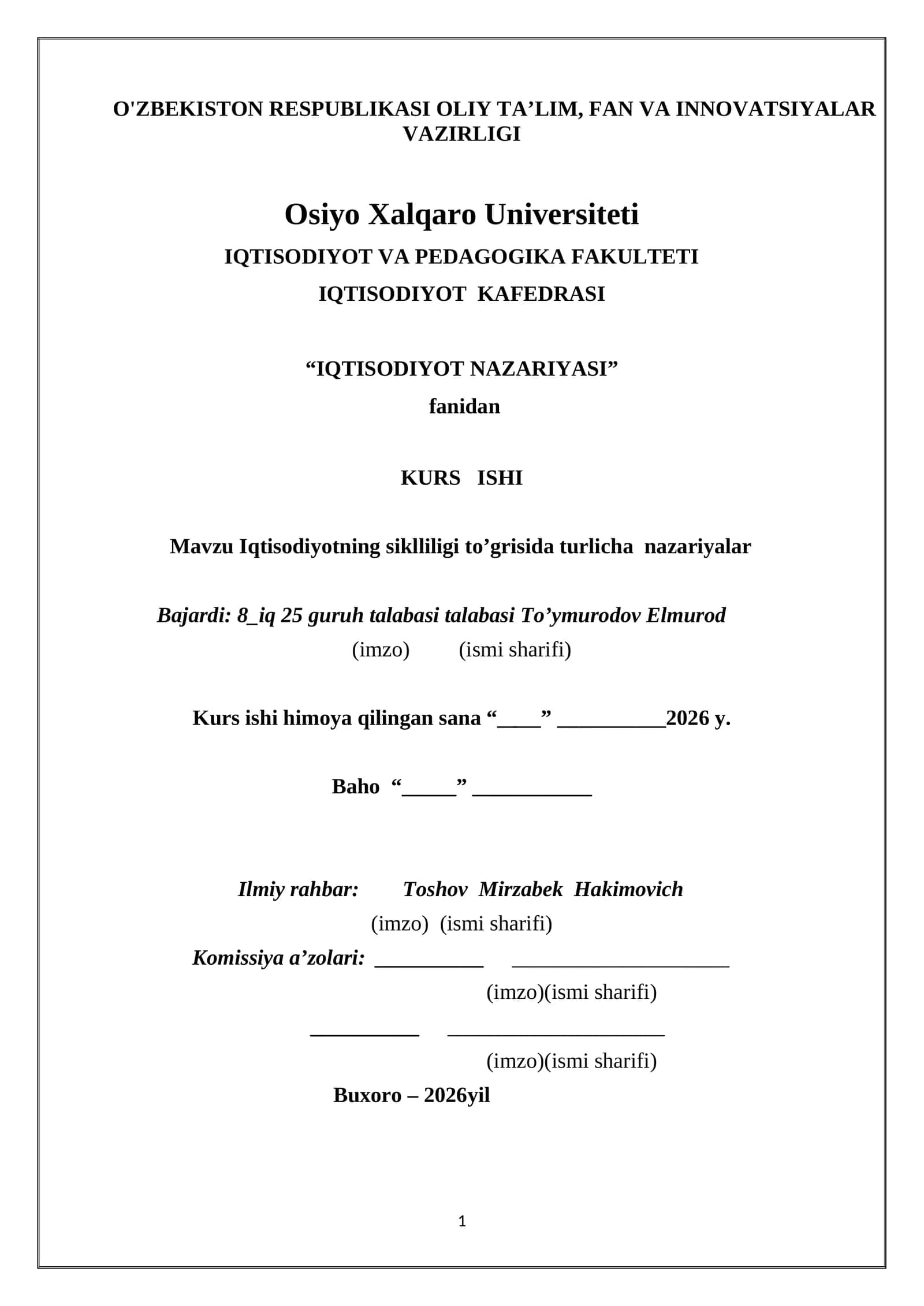 Iqtisodiyotning siklliligi to’grisida turlicha nazariyalar 1