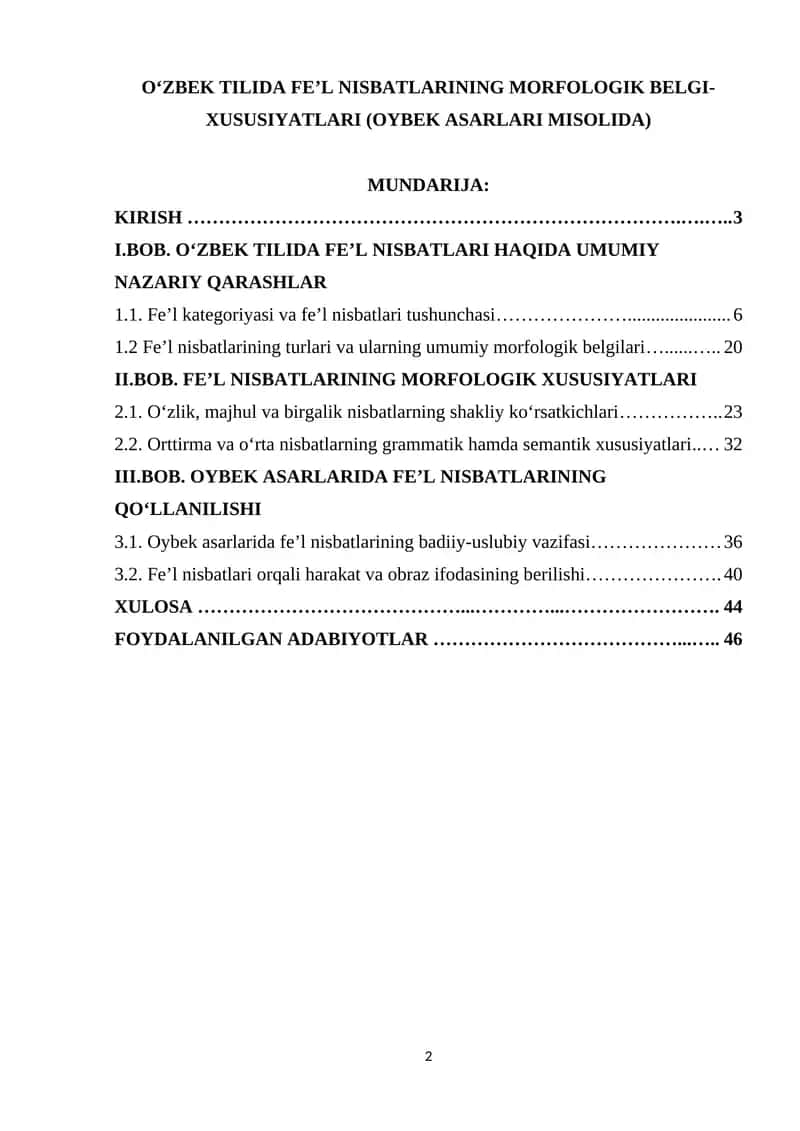 O‘ZBEK TILIDA FE’L NISBATLARINING MORFOLOGIK BELGI-XUSUSIYATLARI (OYBEK ASARLARI MISOLIDA) 1