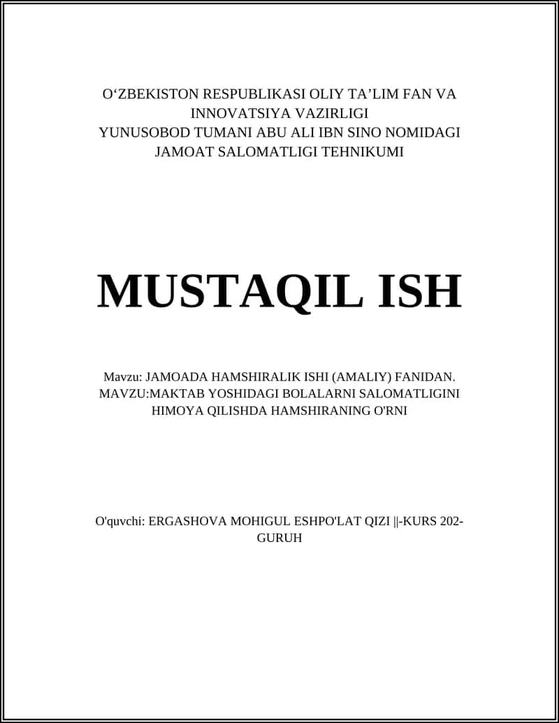 JAMOADA HAMSHIRALIK ISHI (AMALIY) FANIDAN 1