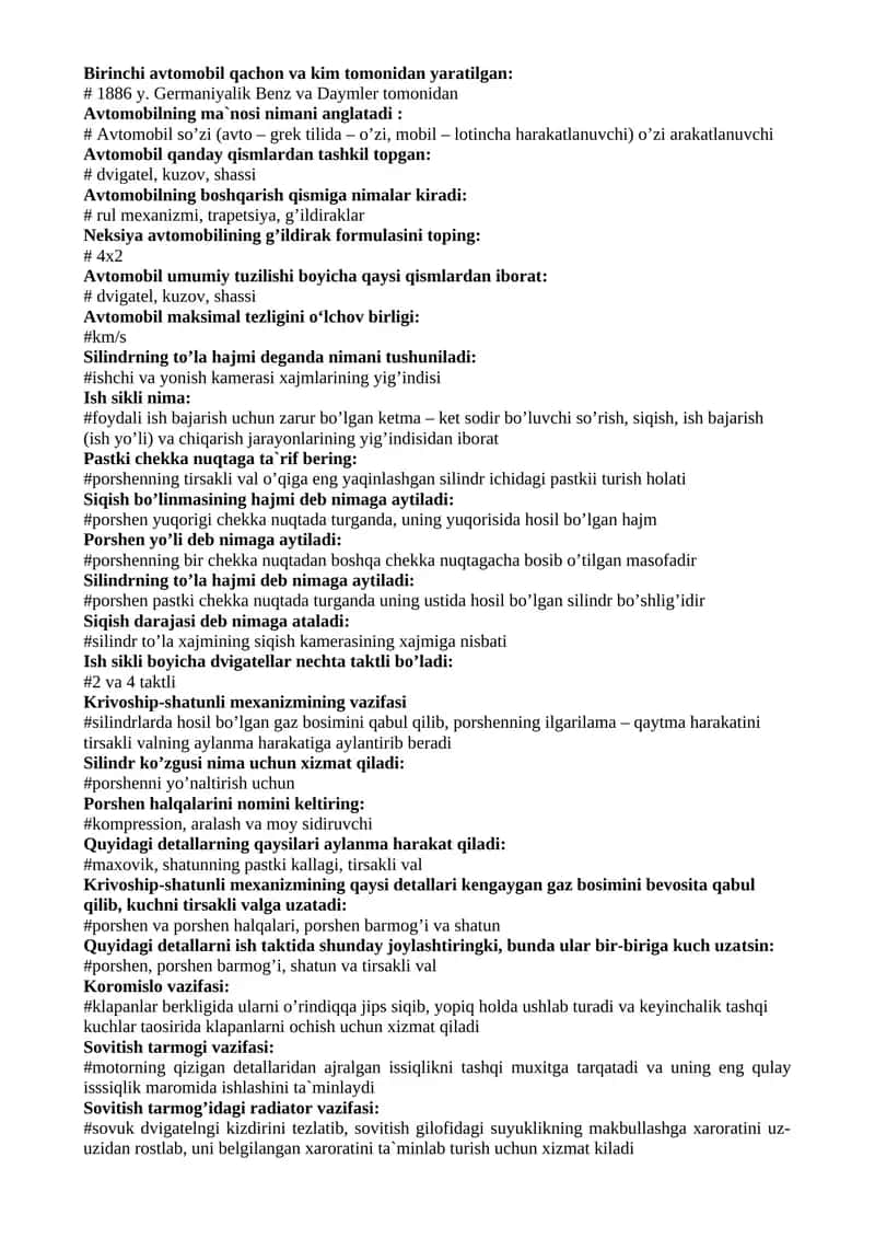 Avtomobil va uning tuzilishi 1