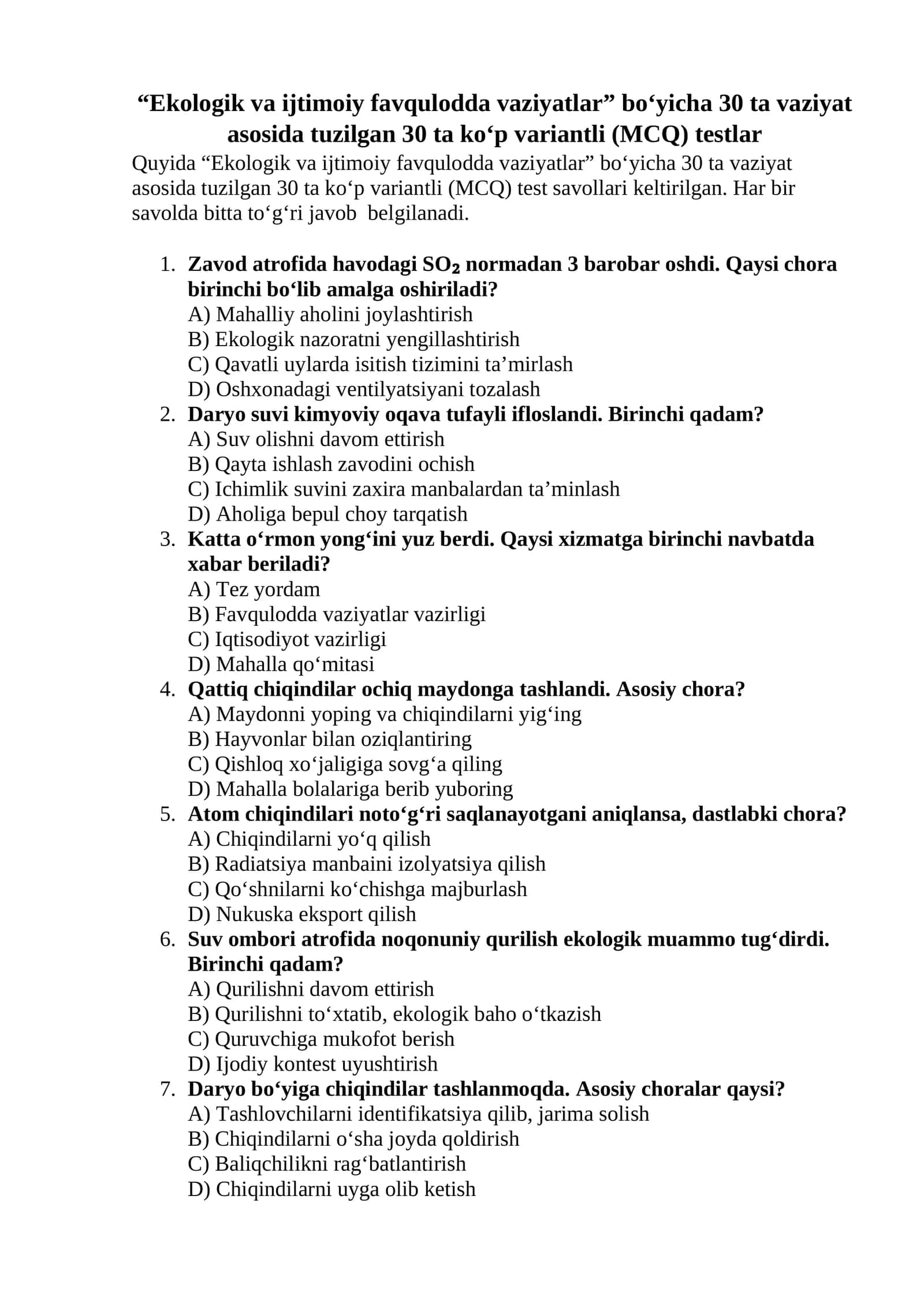 Ko‘p variantli (MCQ) testlar 1