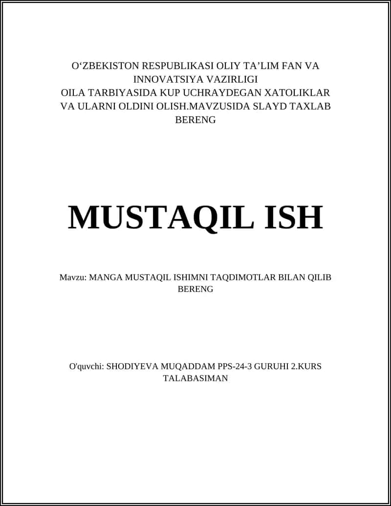 MANGA MUSTAQIL ISHIMNI TAQDIMOTLAR BILAN QILIB BERENG 1