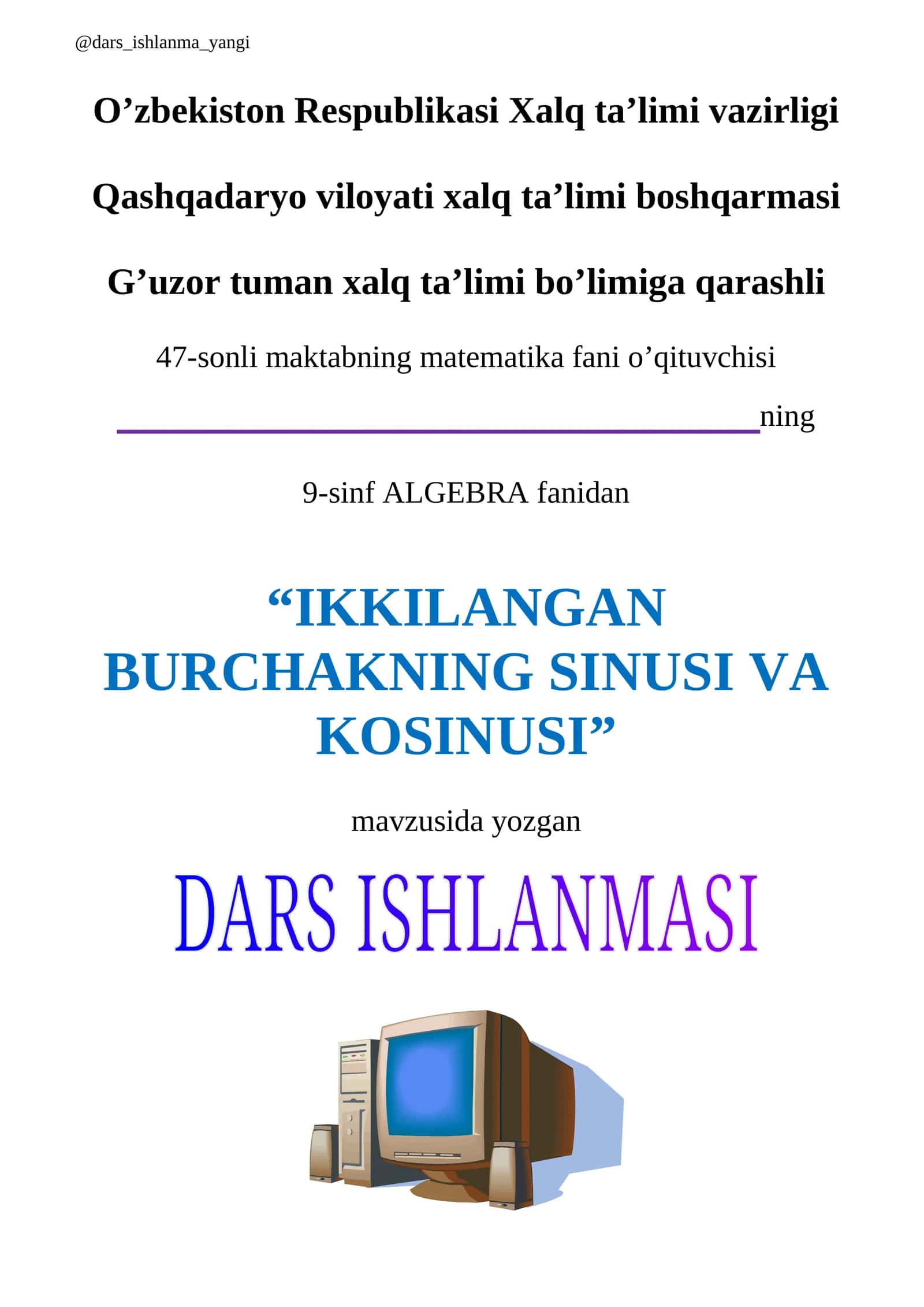 Ikkilangan burchakning sinusi va kosinusi 1