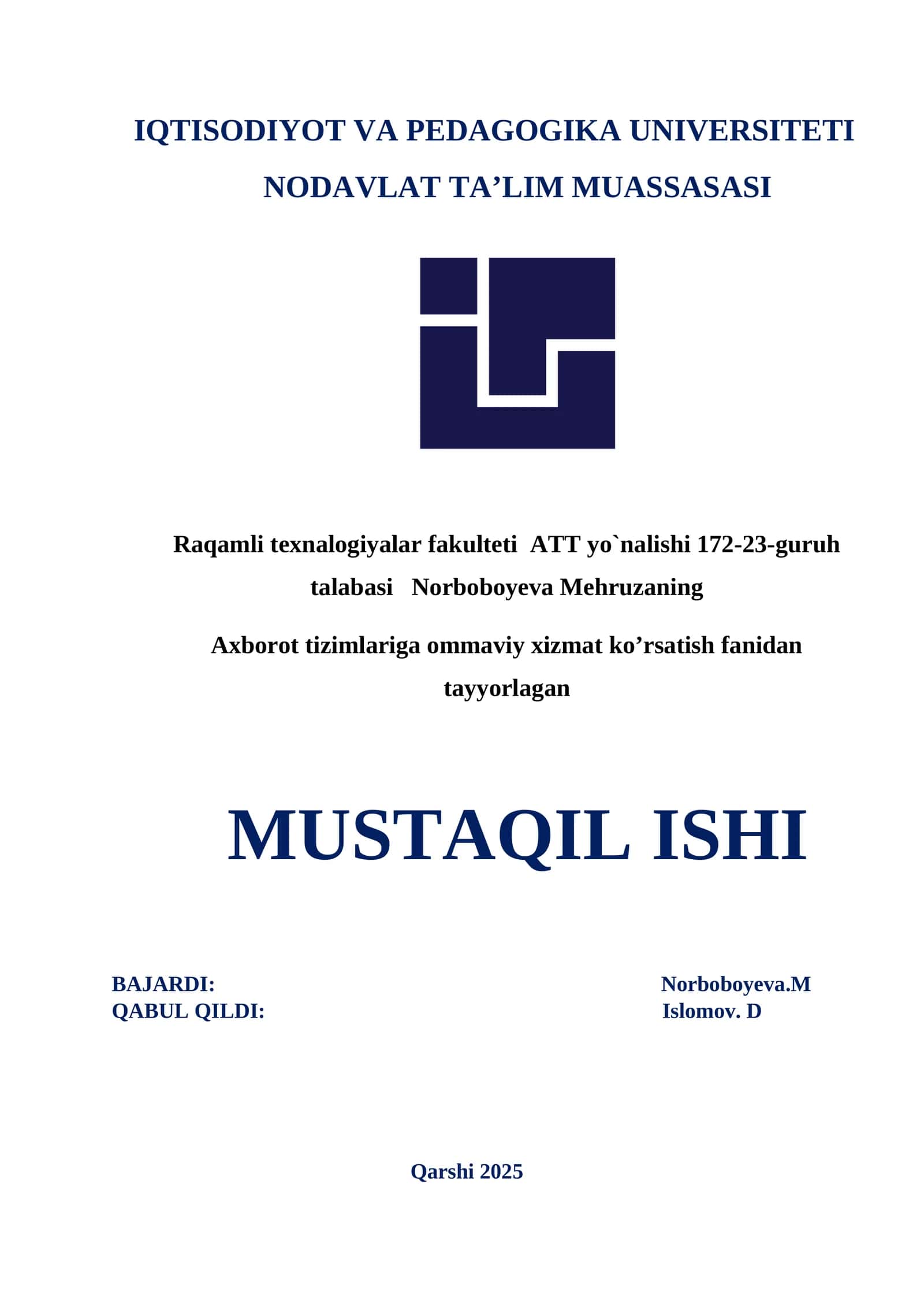 Oddiy navbat tizimi (M/M/1) 1