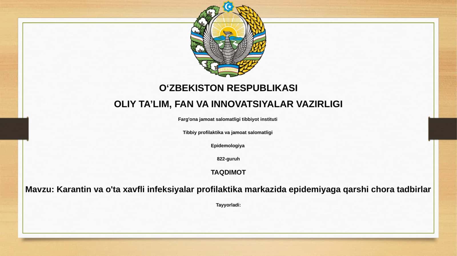 Karantin va o'taxavfli infeksiyalar profilaktika markazida epidemiya qarshi choratadbirlar 1