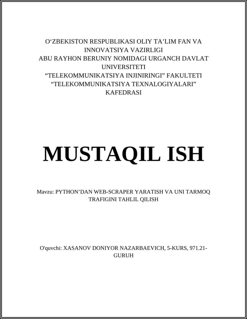 PYTHON’DAN WEB-SCRAPER YARATISH VA UNI TARMOQ TRAFIGINI TAHLIL QILISH 1