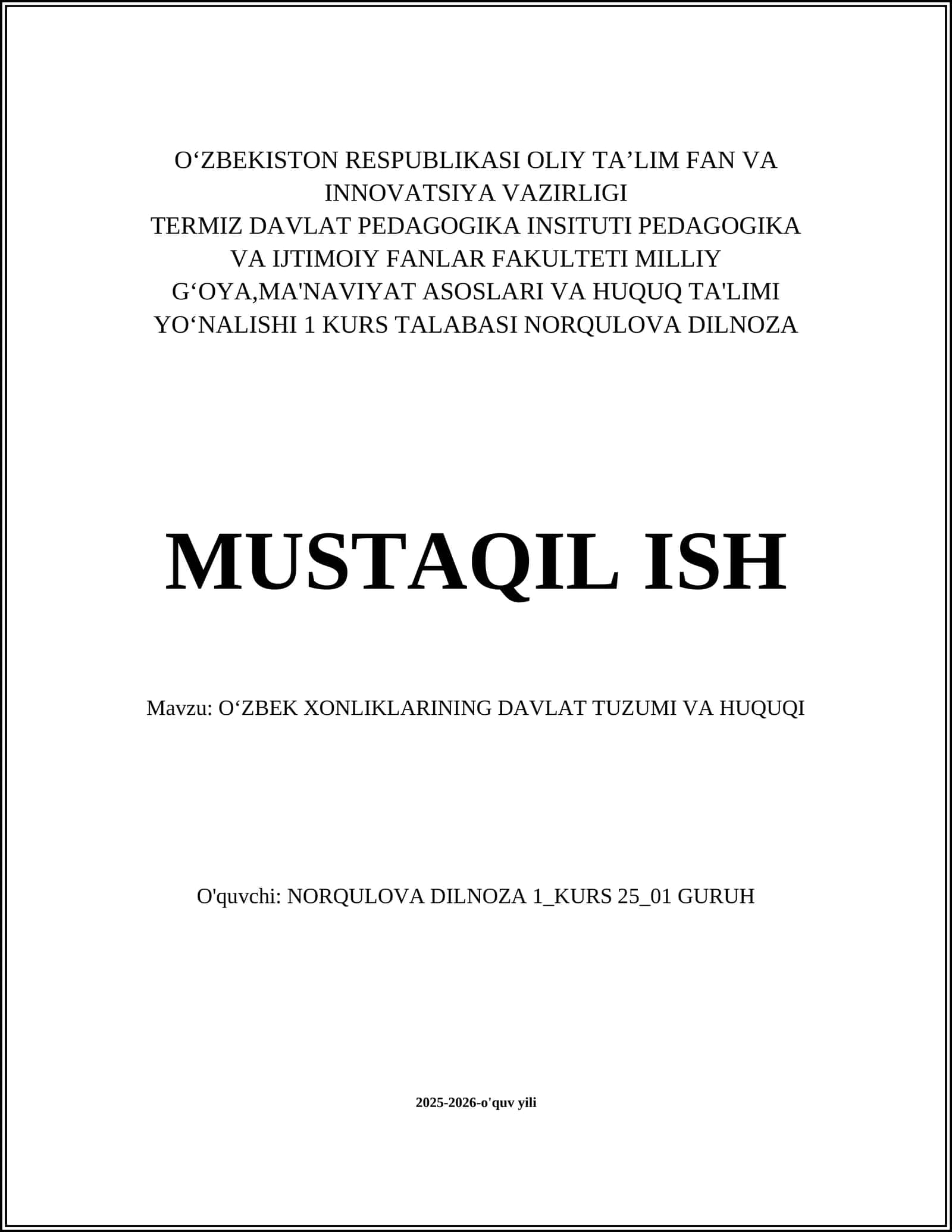 Oʻzbek Xonliklarining Davlat Tuzumi va Huquqi 1