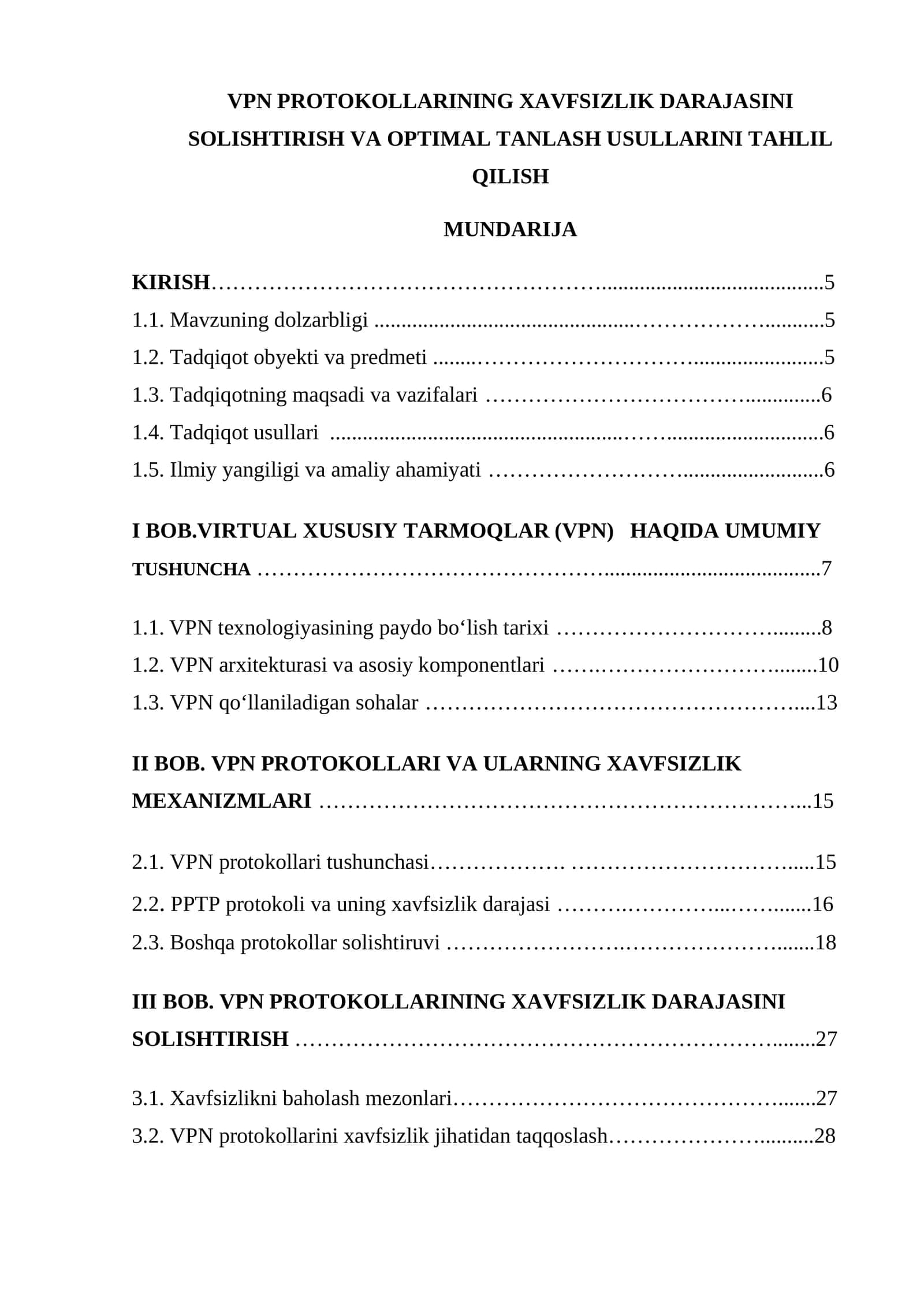 VPN PROTOKOLLARINING XAVFSIZLIK DARAJASINI SOLISHTIRISH VA OPTIMAL TANLASH USULLARINI TAHLIL QILISH 1