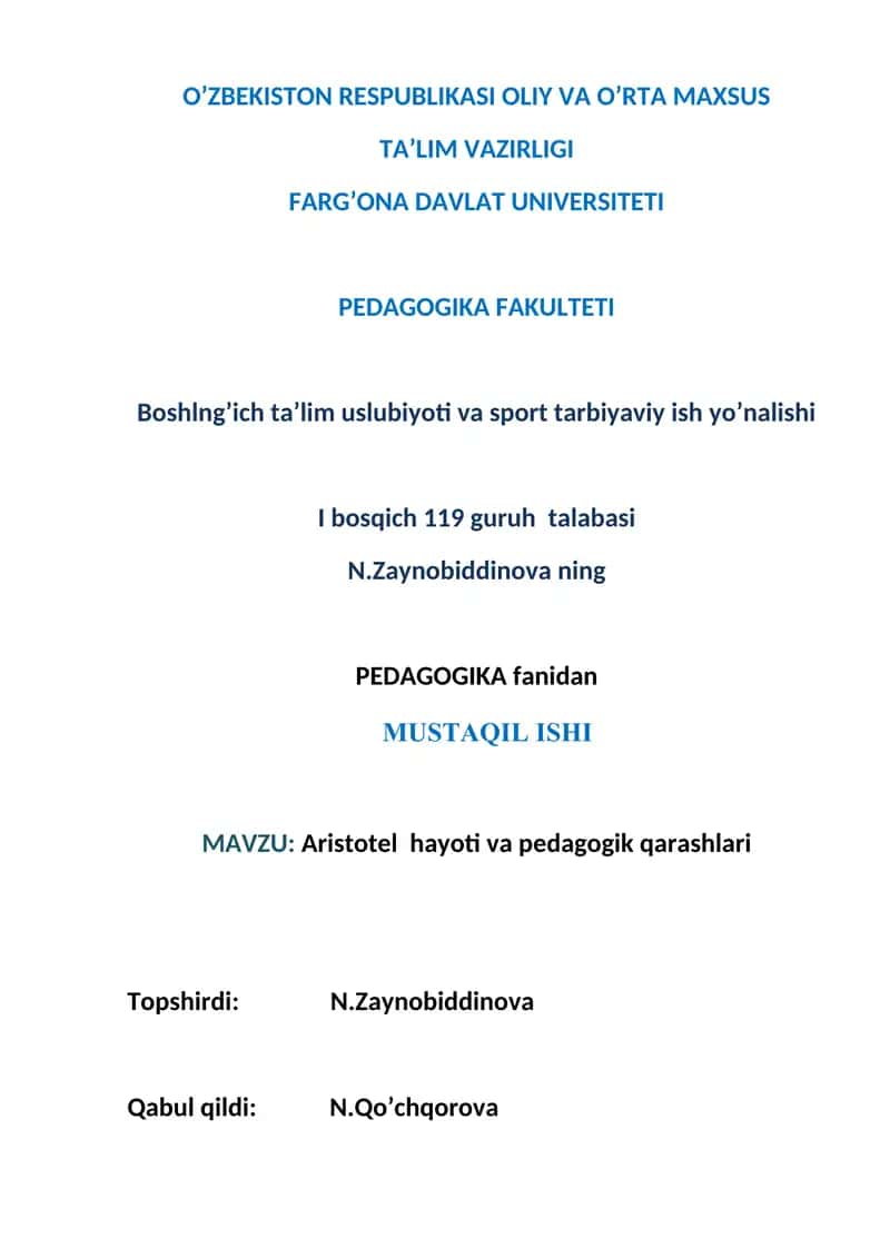 Aristotel hayoti va pedagogik qarashlari 1