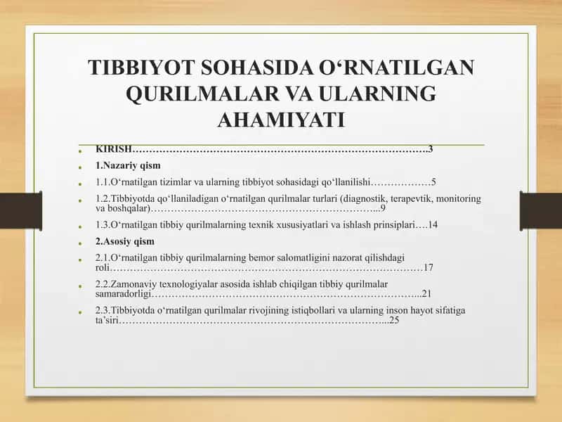 TIBBIYOT SOHASIDA O‘RNATILGAN QURILMALAR VA ULARNING AHAMIYATI 1